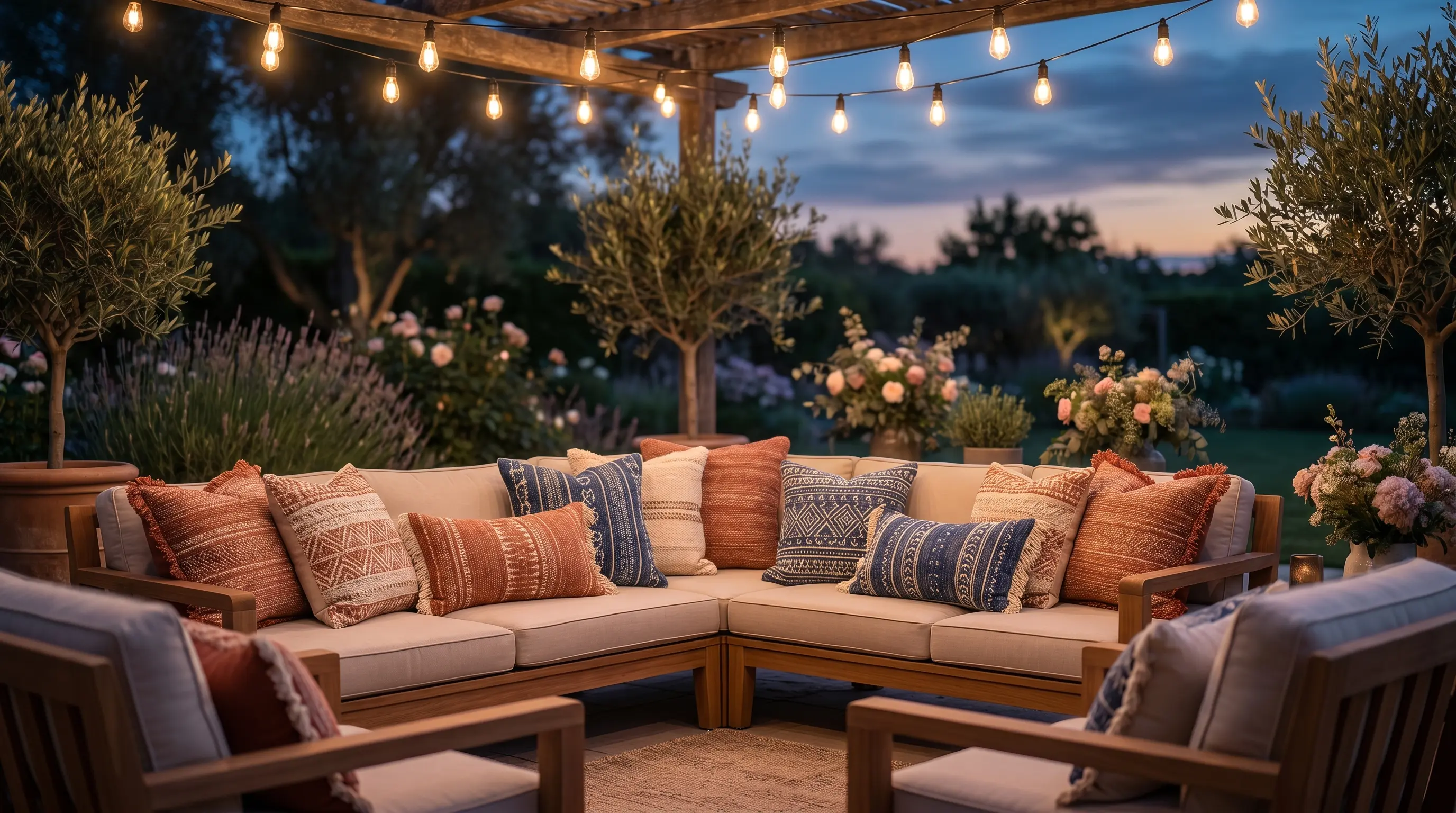 Decorative cushions for a garden party or wedding